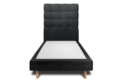 Lit 90x200 cm - Sommier tapissier H29 cm + tête de lit capitonnée - Tissu Bouclette Noir