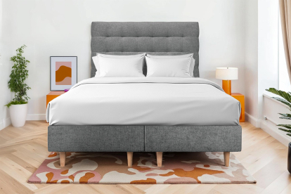 Lit 2x 80x200 cm - Sommier tapissier H35 cm + tête de lit capitonnée - Tissu Toile natté Gris Anthracite