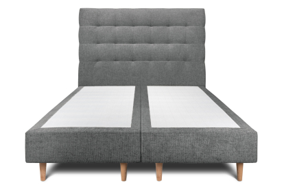Lit 2x 100x200 cm - Sommier tapissier H35 cm + tête de lit capitonnée - Tissu Toile natté Gris Anthracite
