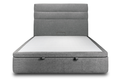 Lit coffre 200x200 cm avec Tête de lit à lignes - Tissu Toile natté Gris Anthracite