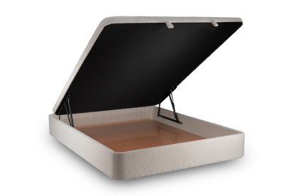 Lit coffre 200x200 cm avec Tête de lit capitonnée - Tissu Bouclette Beige Clair