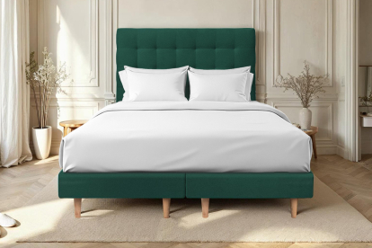 Lit 2x 100x200 cm - Sommier tapissier H29 cm + tête de lit capitonnée - Tissu Velours Vert