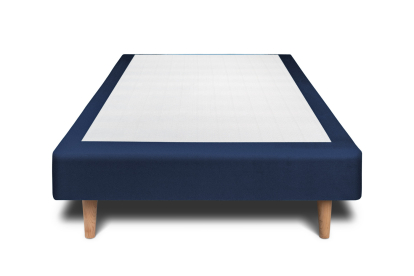 Lit 90x190 cm - Sommier tapissier H29 cm + tête de lit à lignes - Tissu Velours Bleu Océan