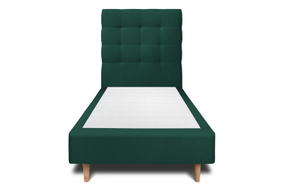 Lit 90x200 cm - Sommier tapissier H35 cm + tête de lit capitonnée - Tissu Velours Vert