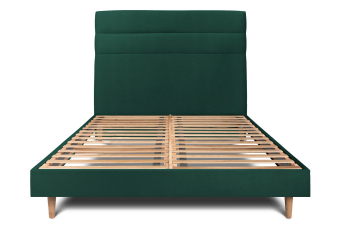 Lit 200x200 cm - Sommier à lattes H29 cm + tête de lit à lignes - Tissu Velours Vert