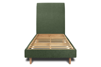 Lit 90x190 cm - Sommier à lattes H29 cm + tête de lit tapissée - Tissu Toile natté Vert Kaki