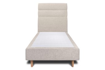 Lit 90x190 cm - Sommier tapissier H35 cm + tête de lit à lignes - Tissu Toile natté Beige Clair