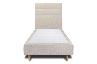 Lit 90x190 cm - Sommier tapissier H35 cm + tête de lit à lignes - Tissu Toile natté Beige Clair
