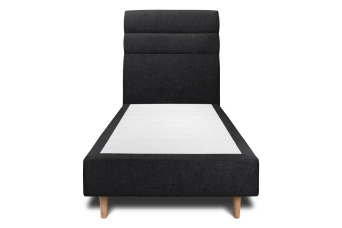 Lit 90x190 cm - Sommier tapissier H35 cm + tête de lit à lignes - Tissu Toile natté Noir