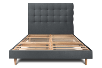 Lit 180x200 cm - Sommier à lattes H29 cm + tête de lit capitonnée - Tissu Velours Gris Anthracite
