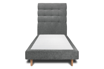 Lit 90x200 cm - Sommier tapissier H29 cm + tête de lit capitonnée - Tissu Toile natté Gris Anthracite
