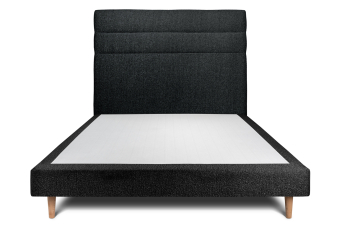 Lit 140x190 cm - Sommier tapissier H29 cm + tête de lit à lignes - Tissu Bouclette Noir