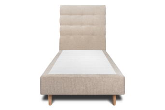 Lit 90x190 cm - Sommier tapissier H35 cm + tête de lit capitonnée - Tissu Toile natté Beige Brun