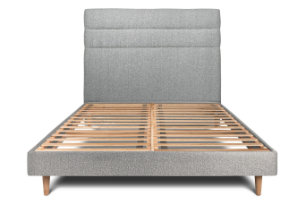 Lit 160x200 cm - Sommier à lattes H29 cm + tête de lit à lignes - Tissu Bouclette Gris