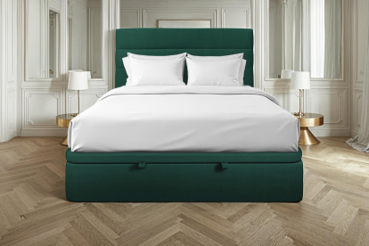 Lit coffre 140x200 cm avec Tête de lit à lignes - Tissu Velours Vert