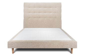 Lit 160x200 cm - Sommier tapissier H29 cm + tête de lit capitonnée - Tissu Toile natté Beige Brun