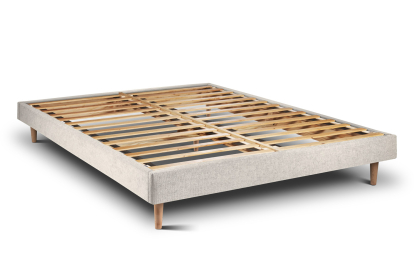 Lit 180x200 cm - Sommier à lattes H29 cm + tête de lit à lignes - Tissu Toile natté Beige Clair