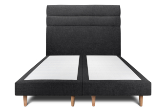 Lit 2x 90x200 cm - Sommier tapissier H29 cm + tête de lit à lignes - Tissu Toile natté Noir