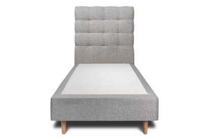 Lit 90x200 cm - Sommier tapissier H35 cm + tête de lit capitonnée - Tissu Bouclette Gris