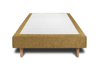 Lit 90x190 cm - Sommier tapissier H29 cm + tête de lit à lignes - Tissu Toile natté Jaune
