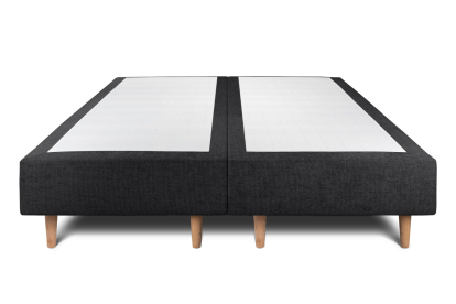 Lit 2x 80x200 cm - Sommier tapissier H35 cm + tête de lit à lignes - Tissu Toile natté Noir
