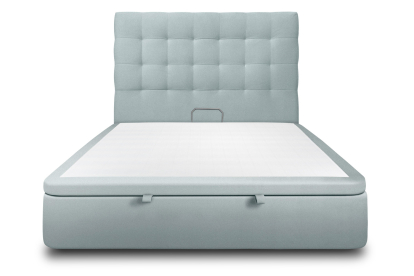 Lit coffre 140x200 cm avec Tête de lit capitonnée - Tissu Velours Gris Bleuté