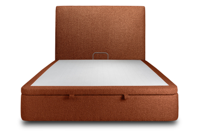 Lit coffre 140x190 cm avec Tête de lit tapissée - Tissu Bouclette Terracotta