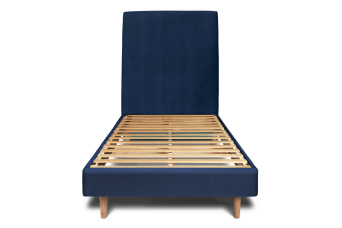 Lit 90x200 cm - Sommier à lattes H29 cm + tête de lit tapissée - Tissu Velours Bleu Océan
