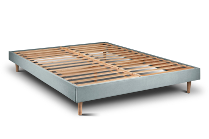 Lit 200x200 cm - Sommier à lattes H29 cm + tête de lit tapissée - Tissu Velours Gris Bleuté