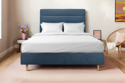 Tête de lit 140 cm Lignes - Tissu Toile Natté Bleu Ocean