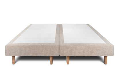 Lit 2x 90x200 cm - Sommier tapissier H29 cm + tête de lit à lignes - Tissu Toile natté Beige Brun