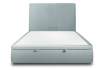 Lit coffre 160x200 cm avec Tête de lit tapissée - Tissu Velours Gris Bleuté
