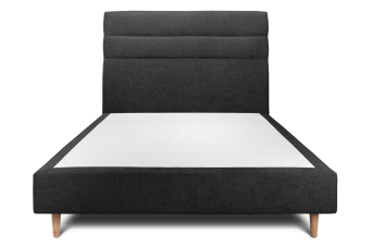 Lit 140x190 cm - Sommier tapissier H35 cm + tête de lit à lignes - Tissu Toile natté Noir