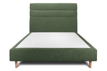 Lit 140x190 cm - Sommier tapissier H35 cm + tête de lit à lignes - Tissu Toile natté Vert Kaki