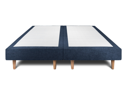 Lit 2x 90x200 cm - Sommier tapissier H29 cm + tête de lit à lignes - Tissu Toile natté Bleu Océan