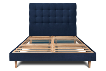 Lit 140x200 cm - Sommier à lattes H29 cm + tête de lit capitonnée - Tissu Velours Bleu Océan