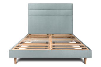 Lit 140x190 cm - Sommier à lattes H29 cm + tête de lit à lignes - Tissu Velours Gris Bleuté