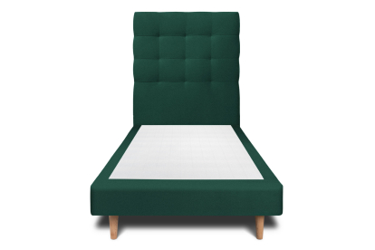 Lit 90x190 cm - Sommier tapissier H29 cm + tête de lit capitonnée - Tissu Velours Vert