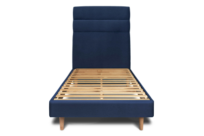 Lit 90x190 cm - Sommier à lattes H29 cm + tête de lit à lignes - Tissu Velours Bleu Océan