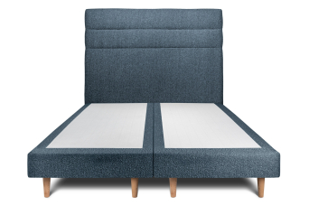 Lit 2x 100x200 cm - Sommier tapissier H29 cm + tête de lit à lignes - Tissu Bouclette Bleu