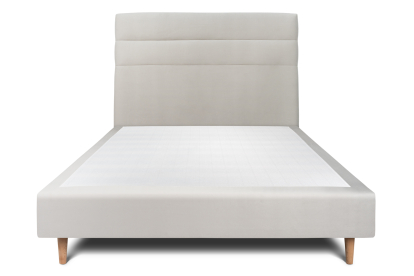 Lit 140x190 cm - Sommier tapissier H35 cm + tête de lit à lignes - Tissu Velours Gris Clair