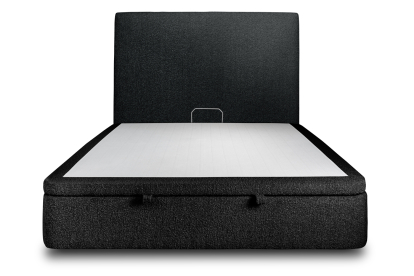 Lit coffre 140x190 cm avec Tête de lit tapissée - Tissu Bouclette Noir