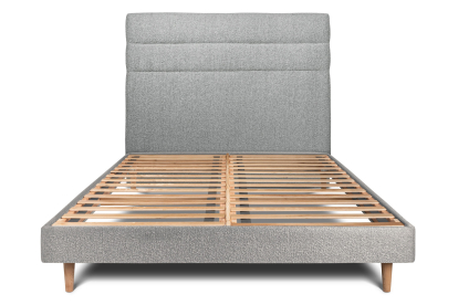 Lit 140x190 cm - Sommier à lattes H29 cm + tête de lit à lignes - Tissu Bouclette Gris