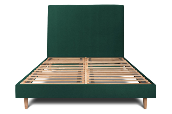 Lit 140x190 cm - Sommier à lattes H29 cm + tête de lit tapissée - Tissu Velours Vert