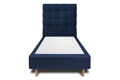 Lit 90x190 cm - Sommier tapissier H35 cm + tête de lit capitonnée - Tissu Velours Bleu Océan