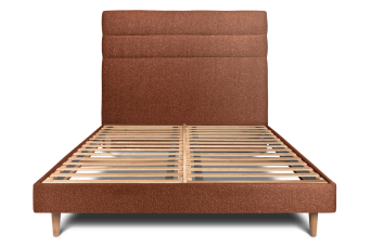 Lit 160x200 cm - Sommier à lattes H29 cm + tête de lit à lignes - Tissu Bouclette Terracotta