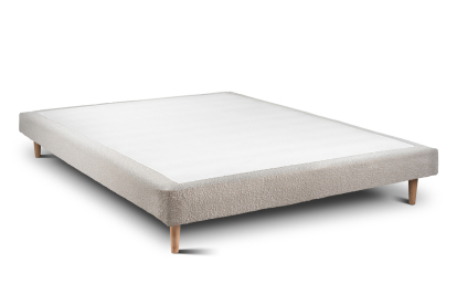 Lit 140x200 cm - Sommier tapissier H29 cm + tête de lit à lignes - Tissu Bouclette Beige Clair