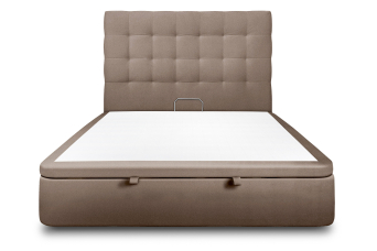 Lit coffre 160x200 cm avec Tête de lit capitonnée - Tissu Velours Taupe