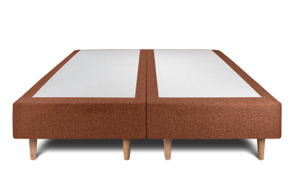 Lit 2x 100x200 cm - Sommier tapissier H35 cm + tête de lit à lignes - Tissu Bouclette Terracotta