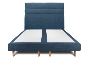 Lit 2x 100x200 cm - Sommier tapissier H29 cm + tête de lit à lignes - Tissu Toile natté Bleu Océan